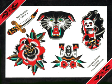 Old school rose Traditional panther Traditional reaper Old school horseshoe eye flowers Old school dagger
