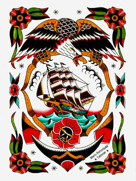 Traditional eagle sailor ship anchor rose