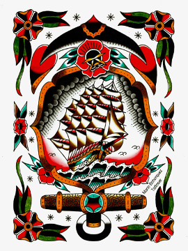 Old school sailor ship anchor roses